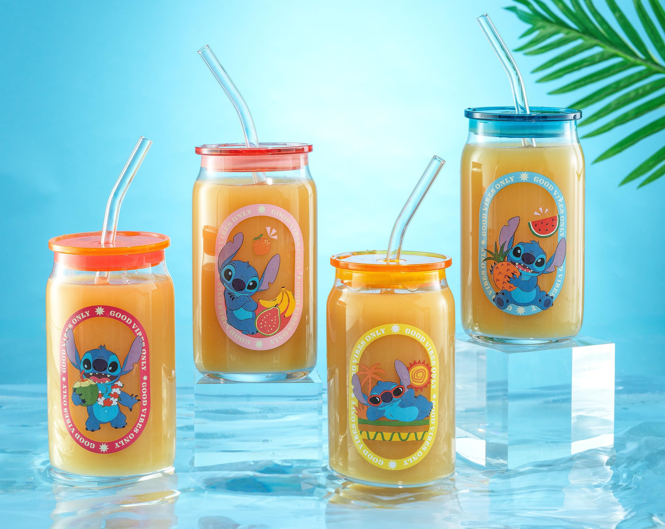ディズニーキャラクター付きガラス空瓶8個セット♡ Amazon｜JoyJolt ディズニー スティッチ アイランド バイブス ガラス